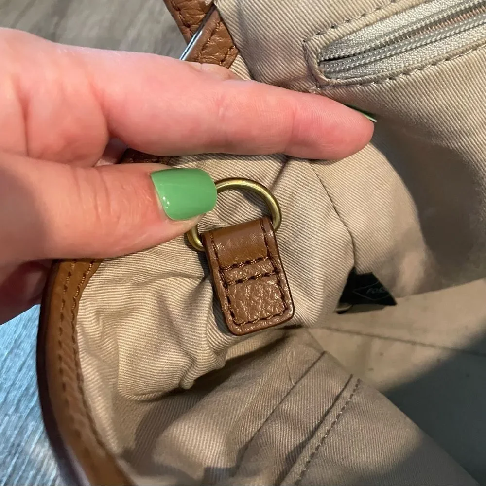 FOSSIL Tan Brown Leather Satchel Top Handle Bag
